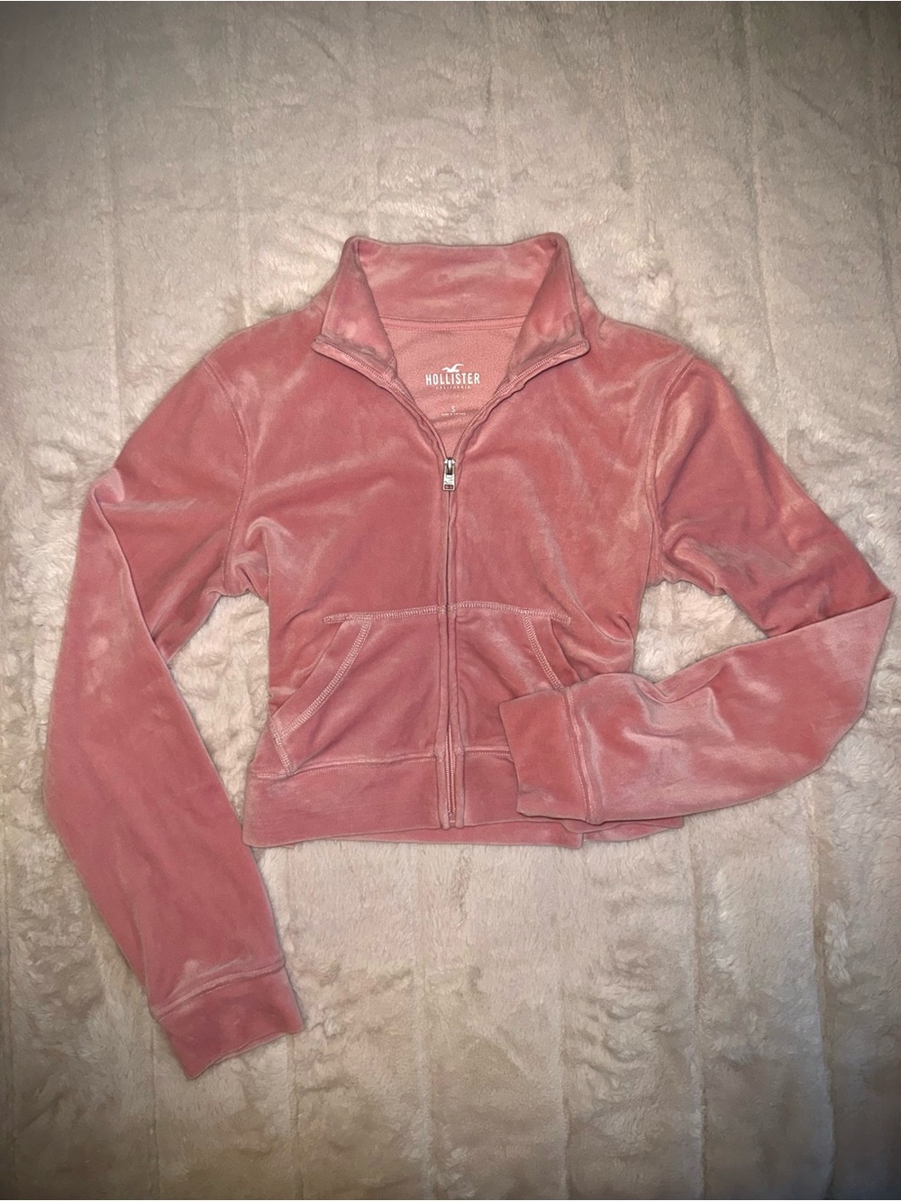 Hollister Dusty Rose Velour Zip-Up Jacket